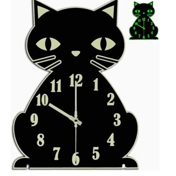 CAT WALL CLOCK NIGHT LIGHT - Picture 1 of 3